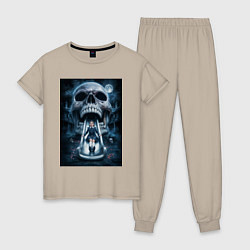 Пижама хлопковая женская Череп-горка, цвет: миндальный