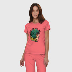 Пижама хлопковая женская Безопасность - медленная езда, цвет: коралловый — фото 2