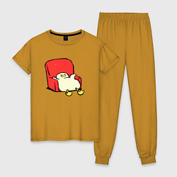 Пижама хлопковая женская Толстая утка в кресле, цвет: горчичный