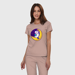 Пижама хлопковая женская Единорог читает на луне, цвет: пыльно-розовый — фото 2