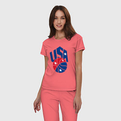 Пижама хлопковая женская Баскетбол - США, цвет: коралловый — фото 2
