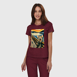 Пижама хлопковая женская Мышка кричит на картине Эдварда Мунка - мем искусс, цвет: меланж-бордовый — фото 2