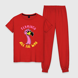 Пижама хлопковая женская Flamingo all the way, цвет: красный