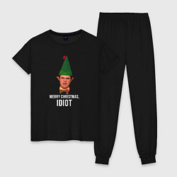 Пижама хлопковая женская Merry Christmas idiot, цвет: черный