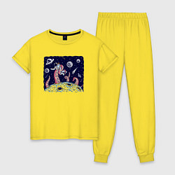 Пижама хлопковая женская Схватка с осьминогом в космосе, цвет: желтый