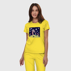Пижама хлопковая женская Схватка с осьминогом в космосе, цвет: желтый — фото 2
