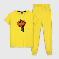 Пижама хлопковая женская Sigma boy is Halloween, цвет: желтый