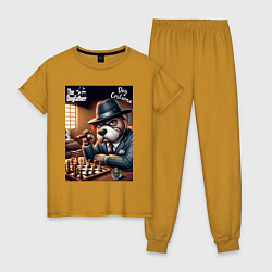 Пижама хлопковая женская Партия в шахматы с крёстным отцом, цвет: горчичный