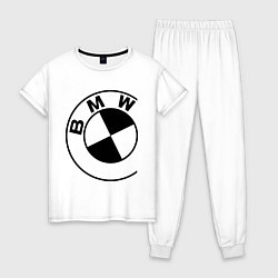 Пижама хлопковая женская БМВ значок, цвет: белый