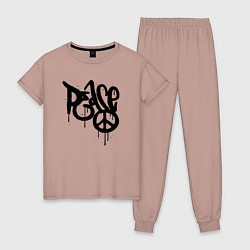 Пижама хлопковая женская Graffiti peace, цвет: пыльно-розовый