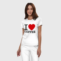 Пижама хлопковая женская I love coffee, цвет: белый — фото 2