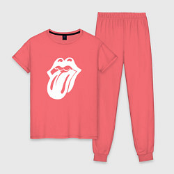 Пижама хлопковая женская Rolling Stones - white logo, цвет: коралловый