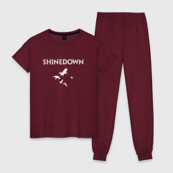 Пижама хлопковая женская Shinedown - logo, цвет: меланж-бордовый