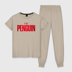 Пижама хлопковая женская The penguin logo, цвет: миндальный