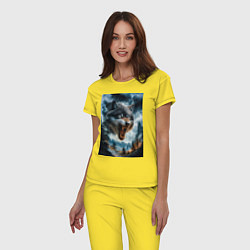 Пижама хлопковая женская Голова волка с оскаленной пастью, цвет: желтый — фото 2