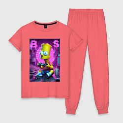 Пижама хлопковая женская Bart Simpson - cool gamer, цвет: коралловый