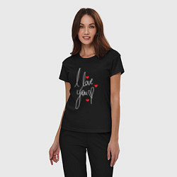 Пижама хлопковая женская I love you - hearts, цвет: черный — фото 2