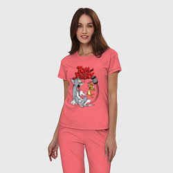 Пижама хлопковая женская Том и Джерри - кувалда, цвет: коралловый — фото 2