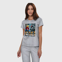 Пижама хлопковая женская Дональд Трамп и Веном - серьёзный разговор, цвет: меланж — фото 2