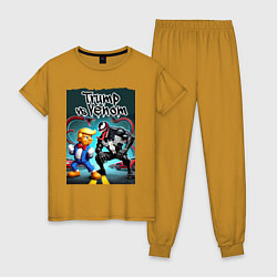 Пижама хлопковая женская Веном против Дональда Трампа - нейроарт, цвет: горчичный