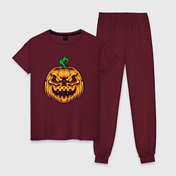 Пижама хлопковая женская Halloween pumpkin, цвет: меланж-бордовый