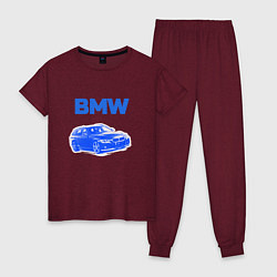 Пижама хлопковая женская Blue bmw, цвет: меланж-бордовый