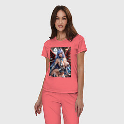 Пижама хлопковая женская Девушка с кибернетическими крыльями, цвет: коралловый — фото 2