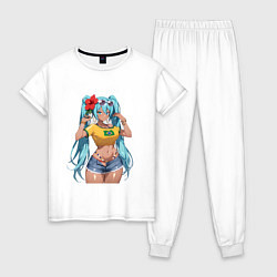 Пижама хлопковая женская Miku Hatsune с цветком, цвет: белый