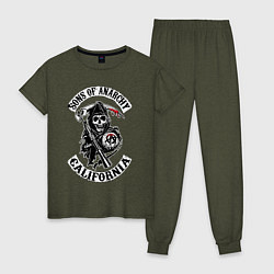 Пижама хлопковая женская Sons of anarchy - logo, цвет: меланж-хаки