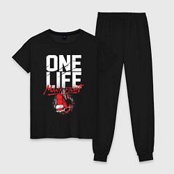 Пижама хлопковая женская One life many fight, цвет: черный