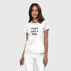 Пижама хлопковая женская Fight like a girl, цвет: белый — фото 2