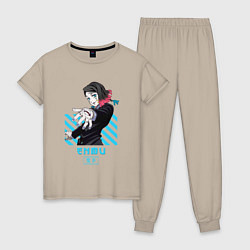 Пижама хлопковая женская Клинок рассекающий демонов Энму, цвет: миндальный