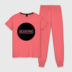 Пижама хлопковая женская Blackpink logotype - group of South Korea, цвет: коралловый