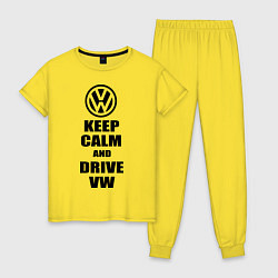 Пижама хлопковая женская Keep Calm & Drive VW, цвет: желтый