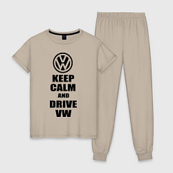 Пижама хлопковая женская Keep Calm & Drive VW, цвет: миндальный