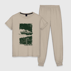 Пижама хлопковая женская Спорткар в гранж стиле, цвет: миндальный