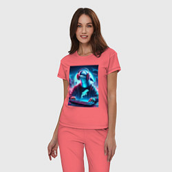 Пижама хлопковая женская Dolphin is esports player - ai art fantasy, цвет: коралловый — фото 2