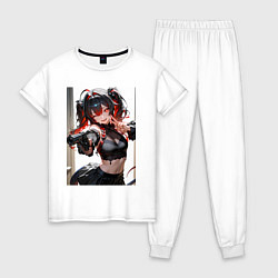 Пижама хлопковая женская Девушка-демон с пистолетом, цвет: белый