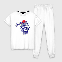 Пижама хлопковая женская Котёнок гольфист, цвет: белый