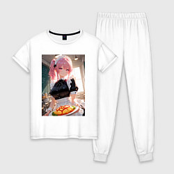Пижама хлопковая женская Горничная в maid-cafe украшает еду, цвет: белый