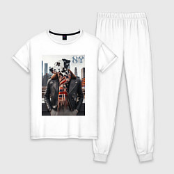 Пижама хлопковая женская Далматинец на улице Нью-Йорка - нейроарт, цвет: белый