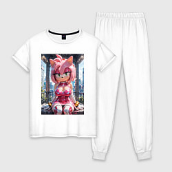 Пижама хлопковая женская Эми Роуз из Somic строит глазки, цвет: белый