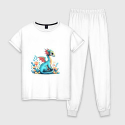 Пижама хлопковая женская Бирюзовый дракон, цвет: белый