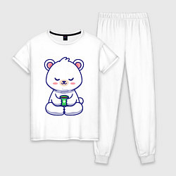Пижама хлопковая женская Мишка на кофейном релаксе, цвет: белый