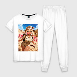 Пижама хлопковая женская Лиса-археолог исследователь пирамид, цвет: белый