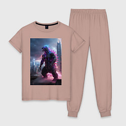 Женская пижама Годзилла посреди мегаполиса