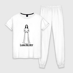 Пижама хлопковая женская Lana Del Rey нарисованная черными линиями, цвет: белый