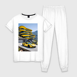 Пижама хлопковая женская Желтый суперкар у дома, цвет: белый