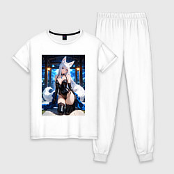 Пижама хлопковая женская Белая лисица в откровенном наряде, цвет: белый