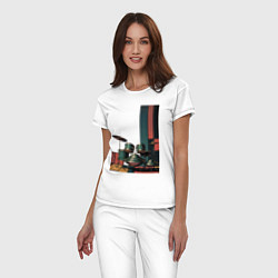 Пижама хлопковая женская Ретрофутуристическая барабанная установка поп-арт, цвет: белый — фото 2
